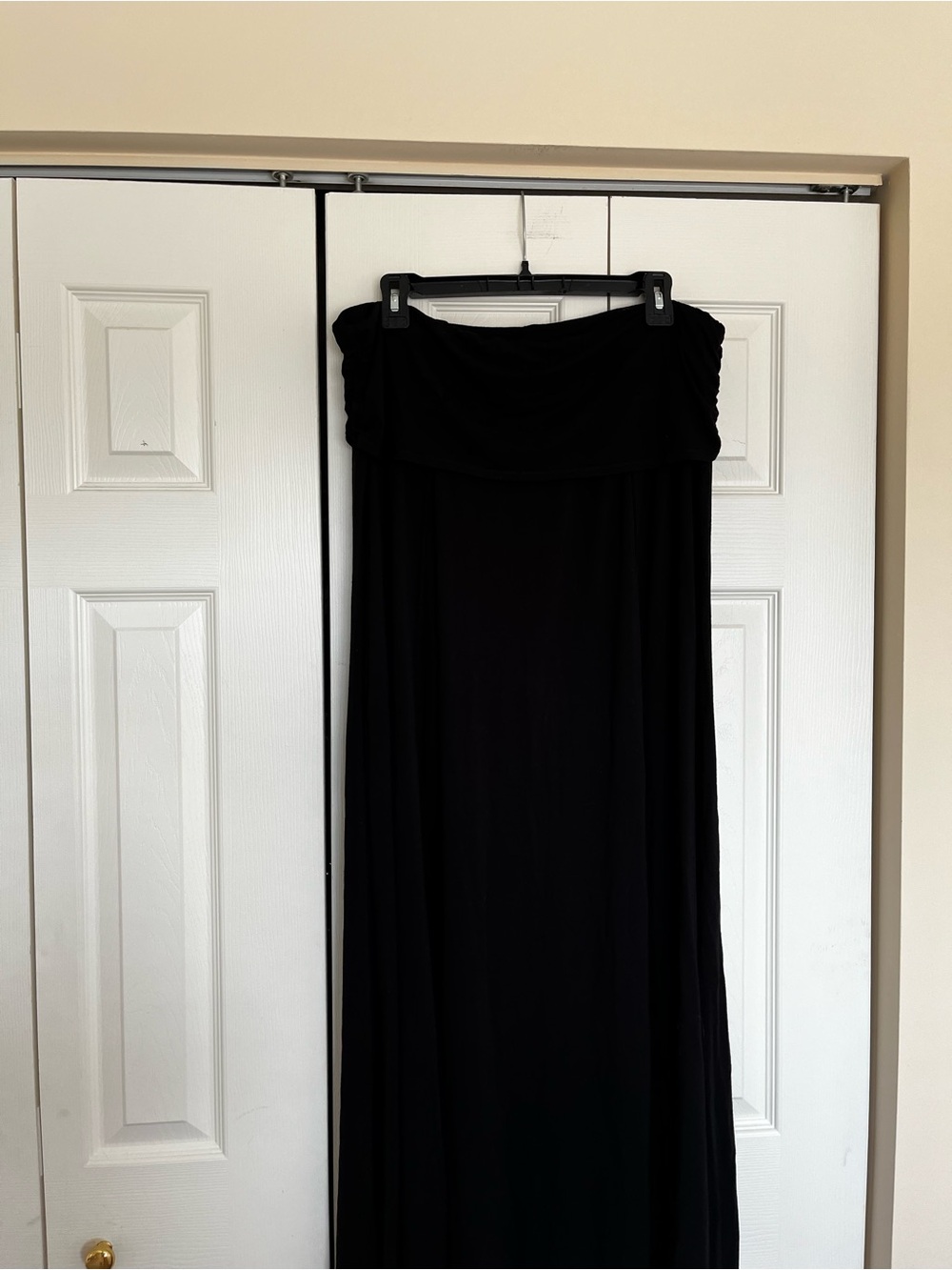 Max Studio Black Strapless Maxi Skirt with Fold-Over Waist
